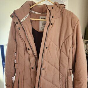 Womens Brown Outerwear Jacket with Removable Hood